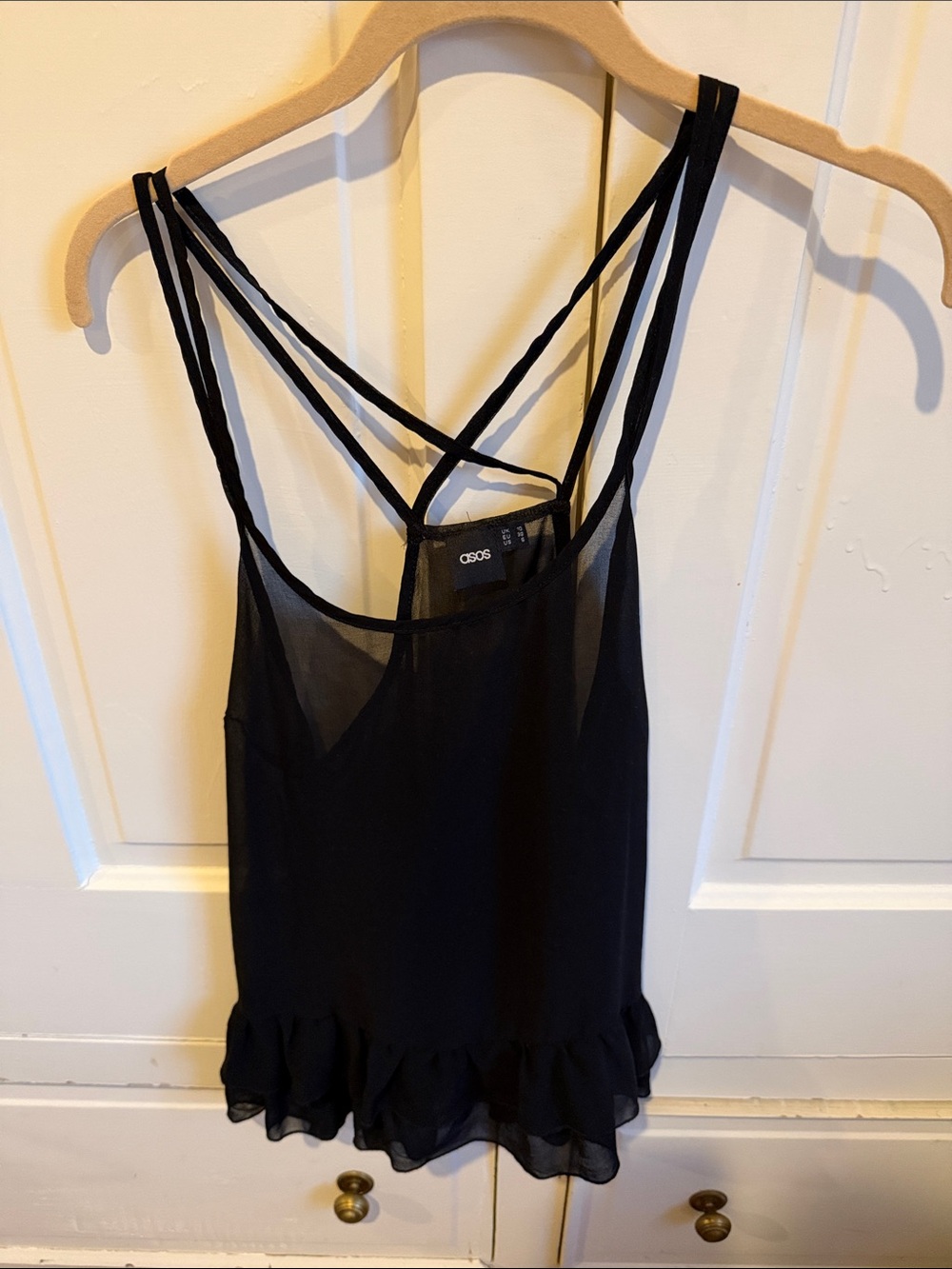 ASOS Black Double-Strap Sheer Camisole with Ruffle Hem